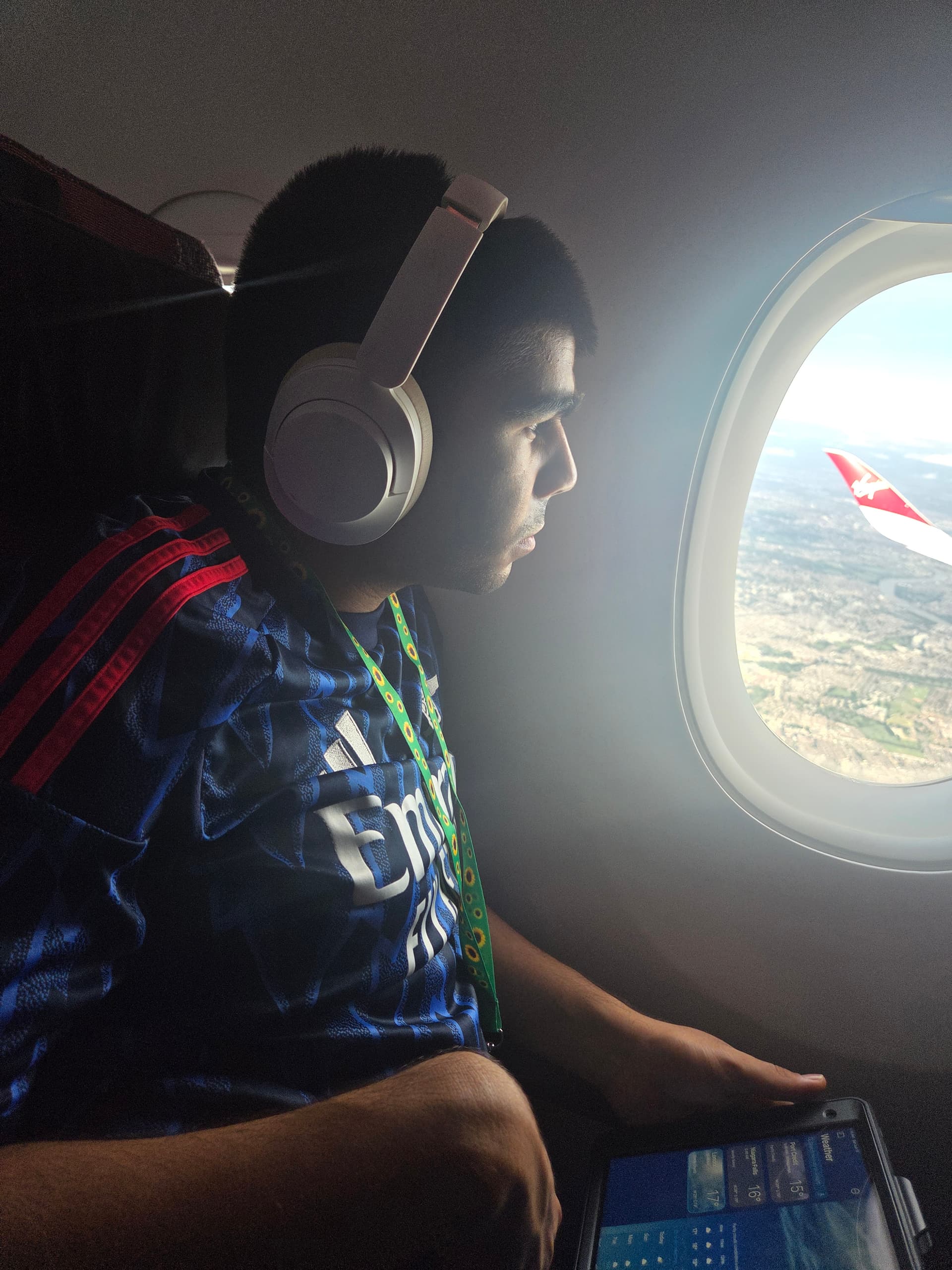 Danyal resting on the flight over the Atlantic