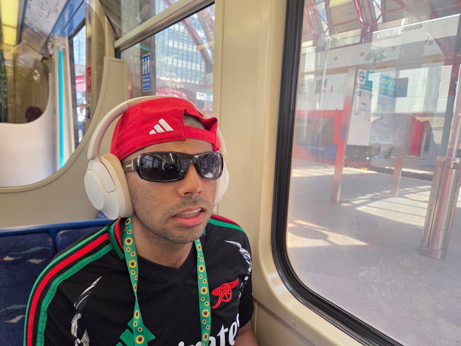Danyal on the DLR at Canary Wharf